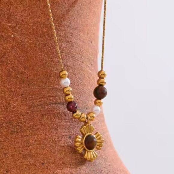 New 18k Gold SS Multicolor Beaded Necklace with  Pendant - Picture 3 of 8